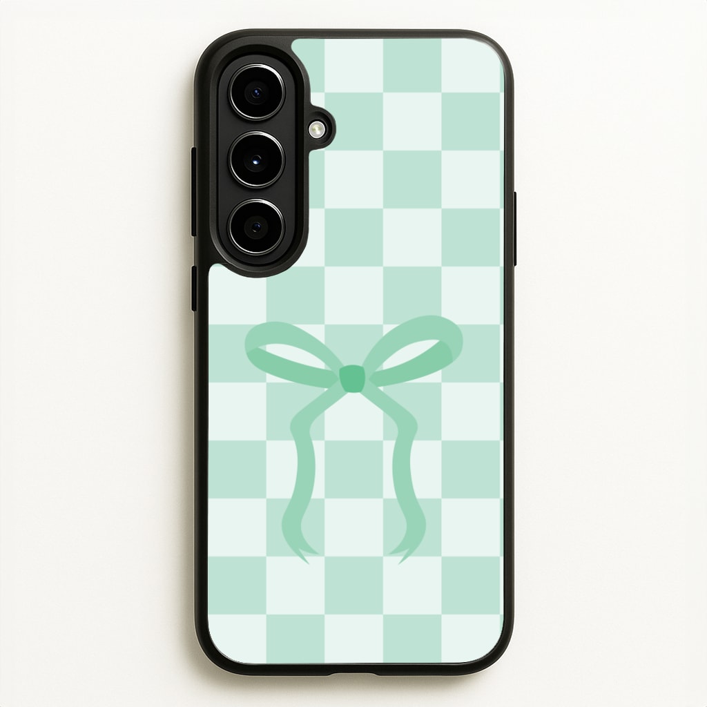 Checkered Coquette Bow Cyan - Clean Girl Aesthetic Phone Case for Galaxy A56