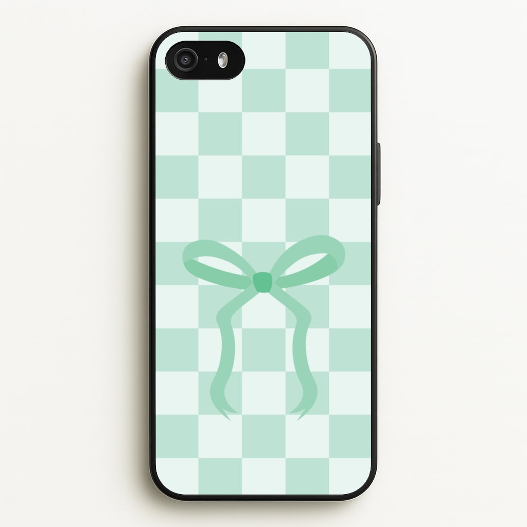 Checkered Coquette Bow Cyan - Clean Girl Aesthetic Phone Case for iPhone 5 / 5s / SE 2016