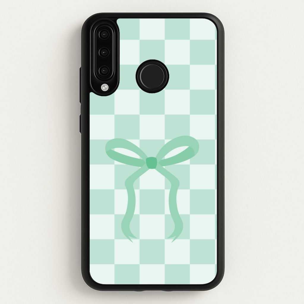 Checkered Coquette Bow Cyan - Clean Girl Aesthetic Phone Case for Huawei P30 Lite