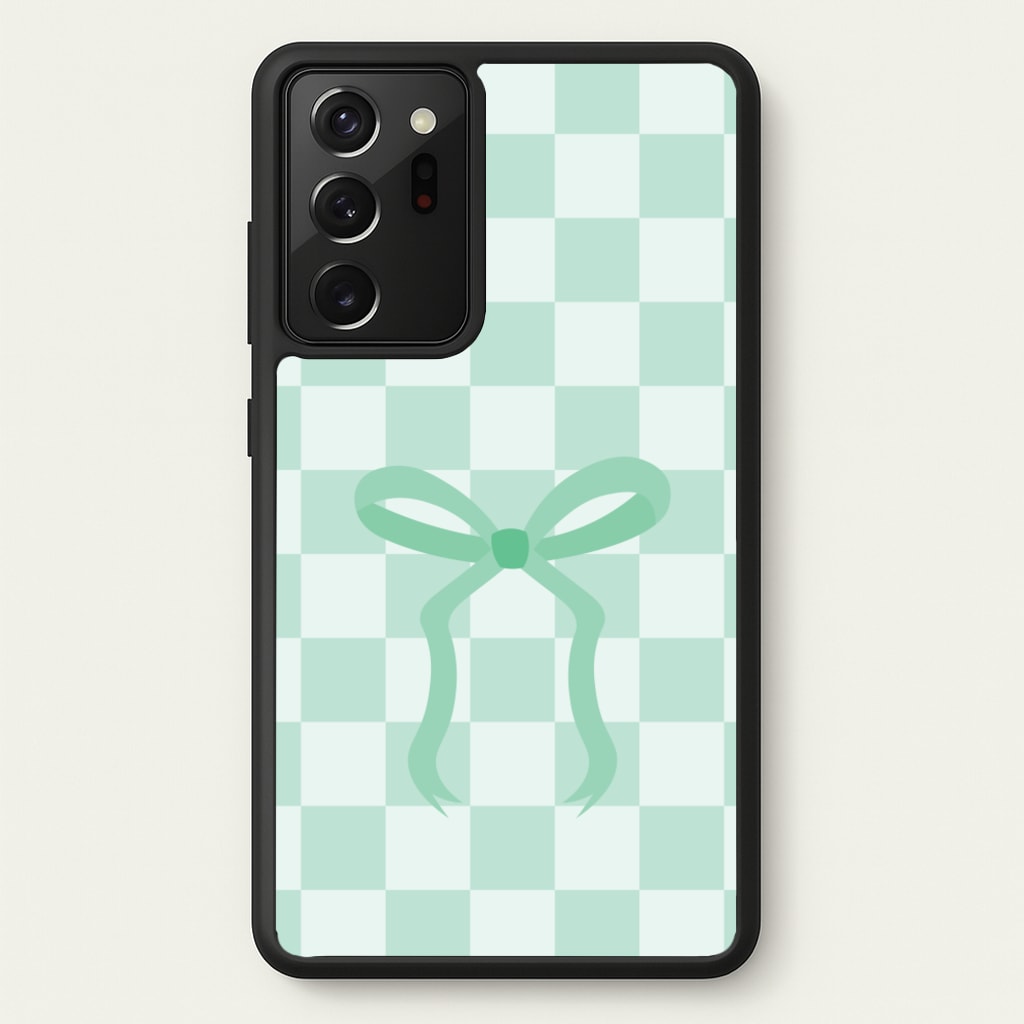 Checkered Coquette Bow Cyan - Clean Girl Aesthetic Phone Case for Galaxy Note 20 Ultra