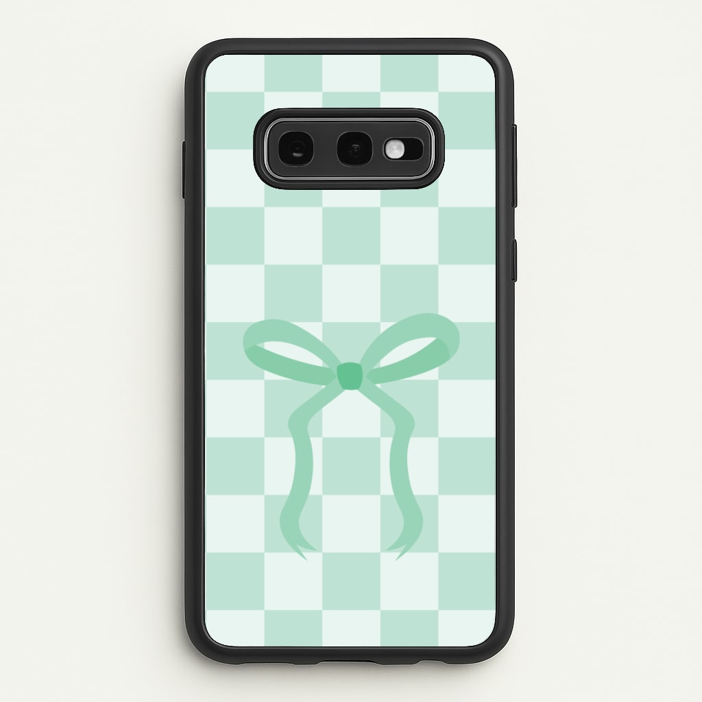 Checkered Coquette Bow Cyan - Clean Girl Aesthetic Phone Case for Galaxy S10e