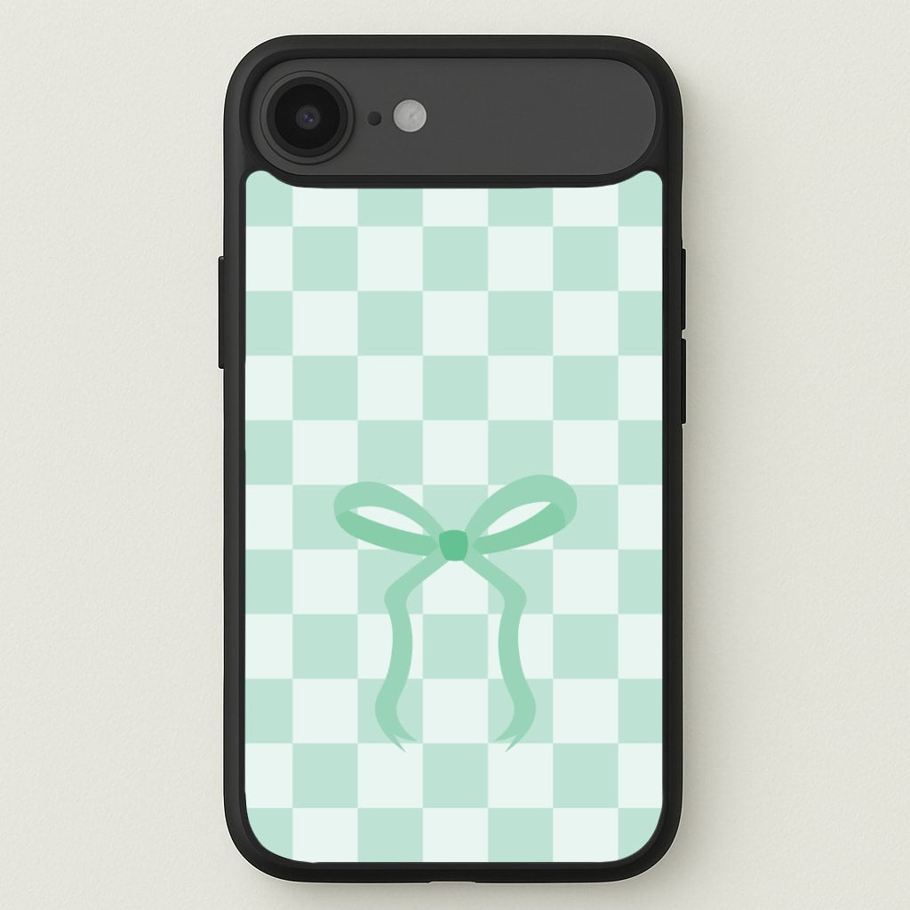 Checkered Coquette Bow Cyan Phone Case for iPhone 17 Air