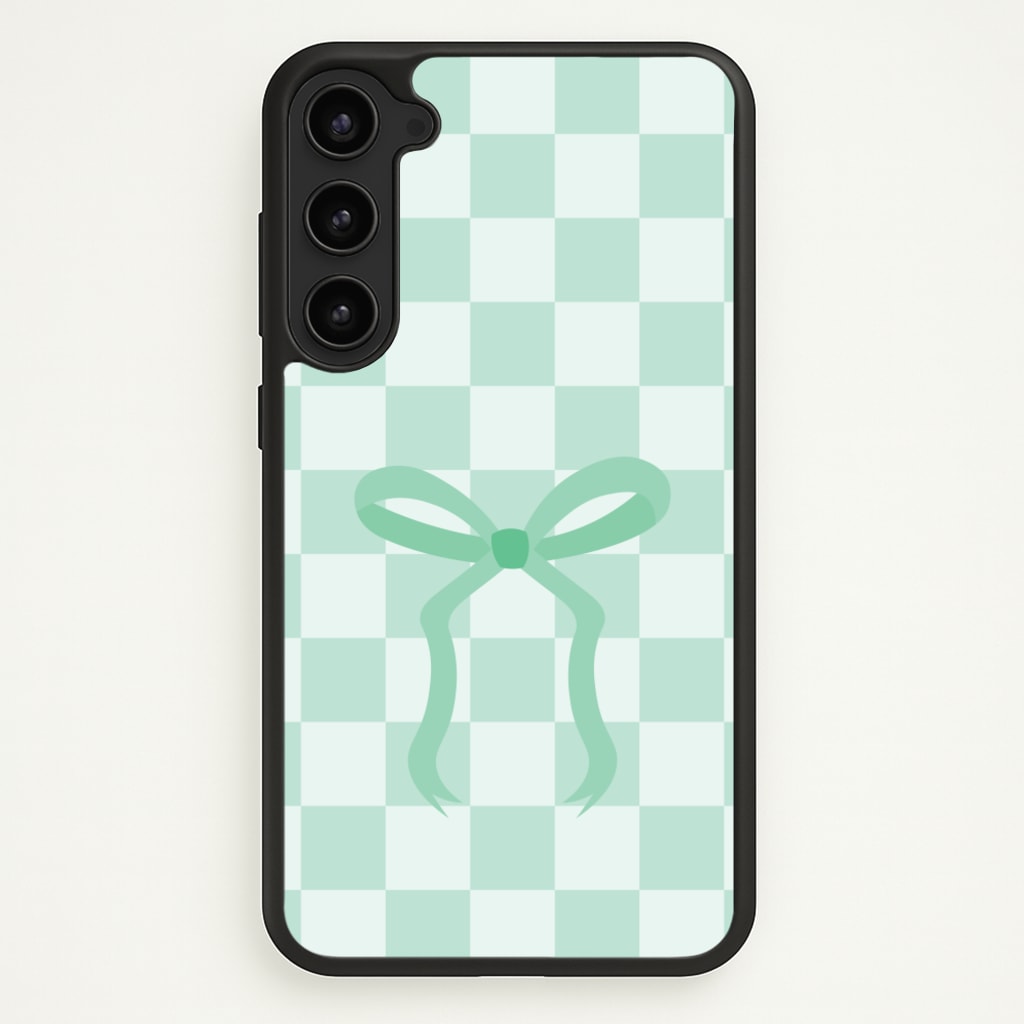 Checkered Coquette Bow Cyan - Clean Girl Aesthetic Phone Case for Galaxy S23 Plus
