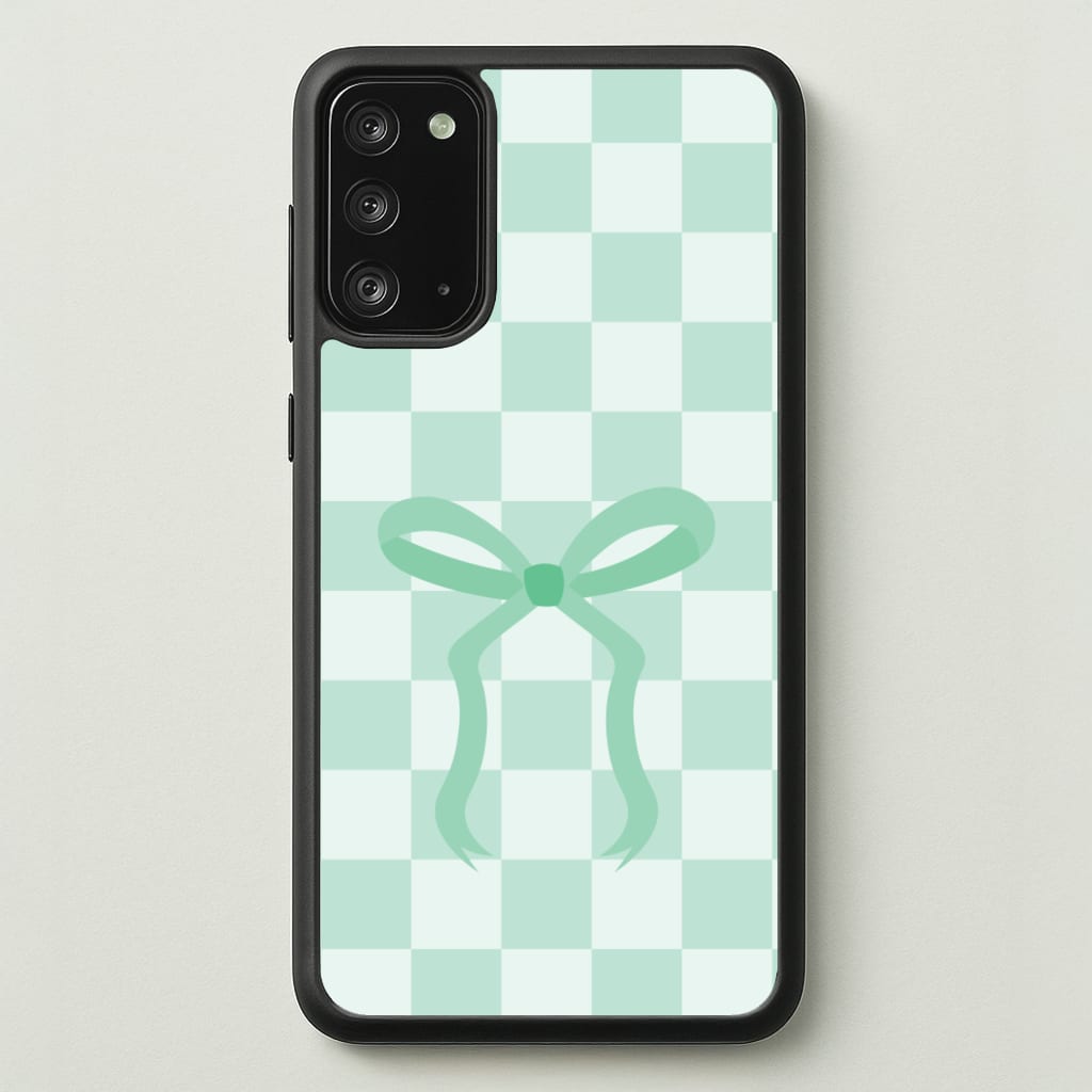 Checkered Coquette Bow Cyan - Clean Girl Aesthetic Phone Case for Galaxy Note 20