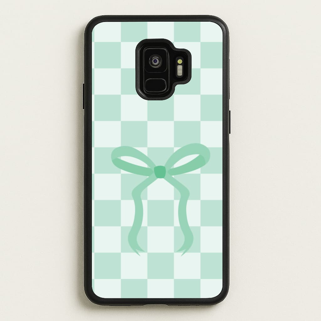 Checkered Coquette Bow Cyan - Clean Girl Aesthetic Phone Case for Galaxy S9