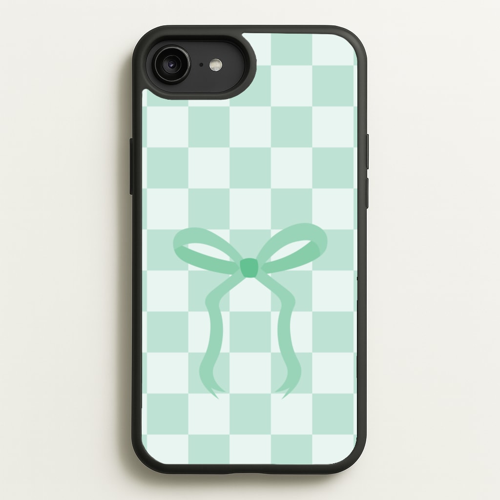 Checkered Coquette Bow Cyan - Clean Girl Aesthetic Phone Case for iPhone 6 Plus / 7 Plus / 8 Plus