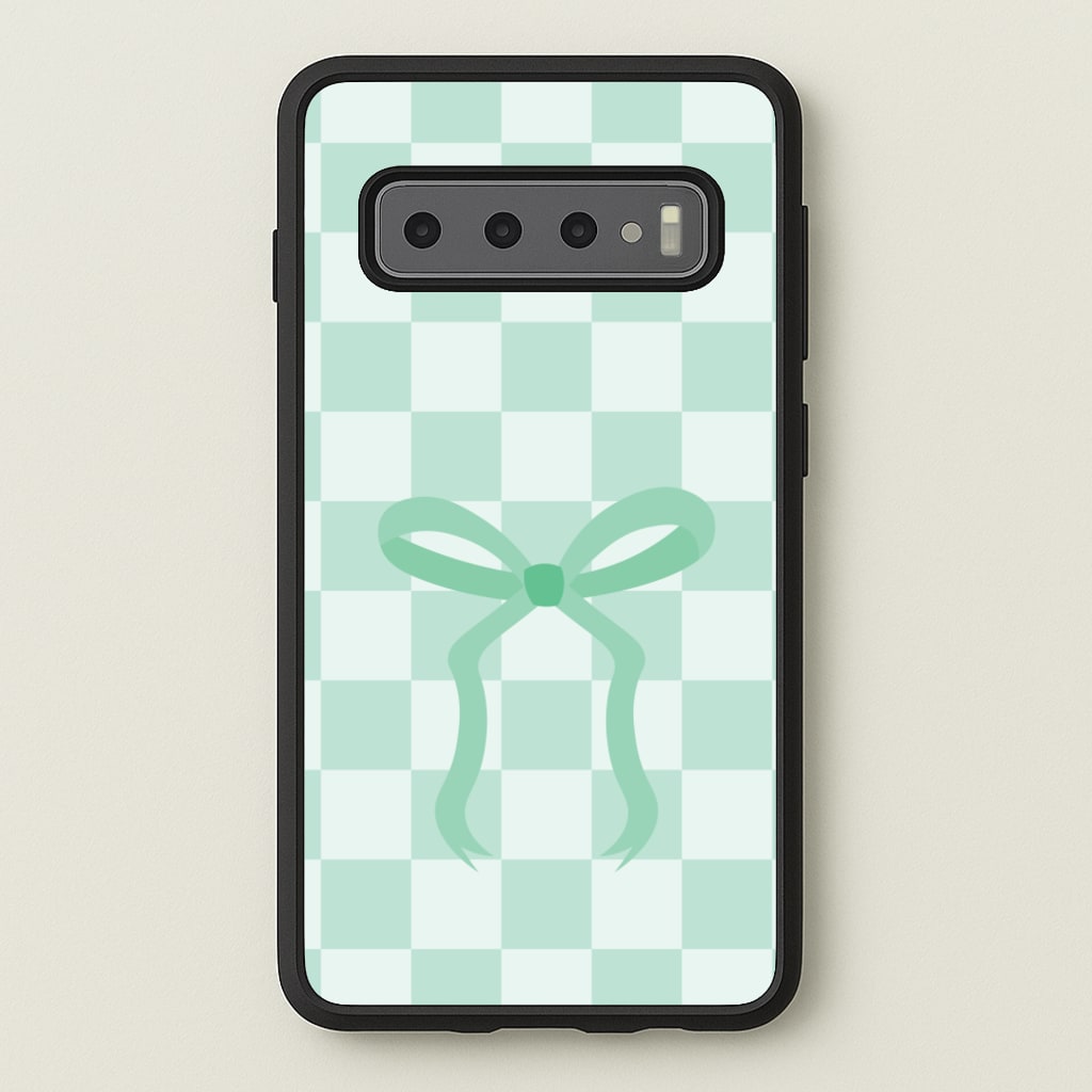 Checkered Coquette Bow Cyan - Clean Girl Aesthetic Phone Case for Galaxy S10 Plus