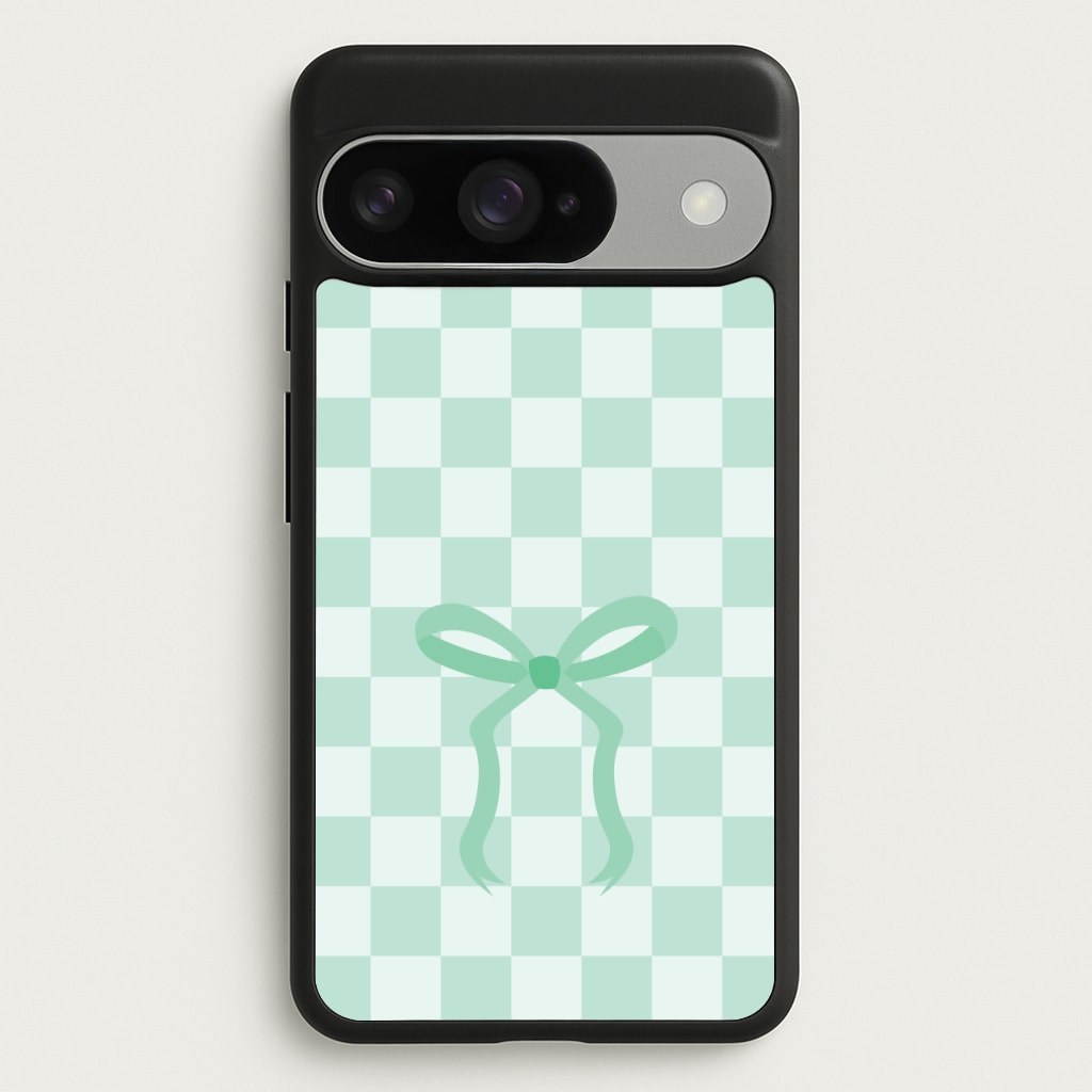 Checkered Coquette Bow Cyan Phone Case for Google Pixel 10 / 10 Pro