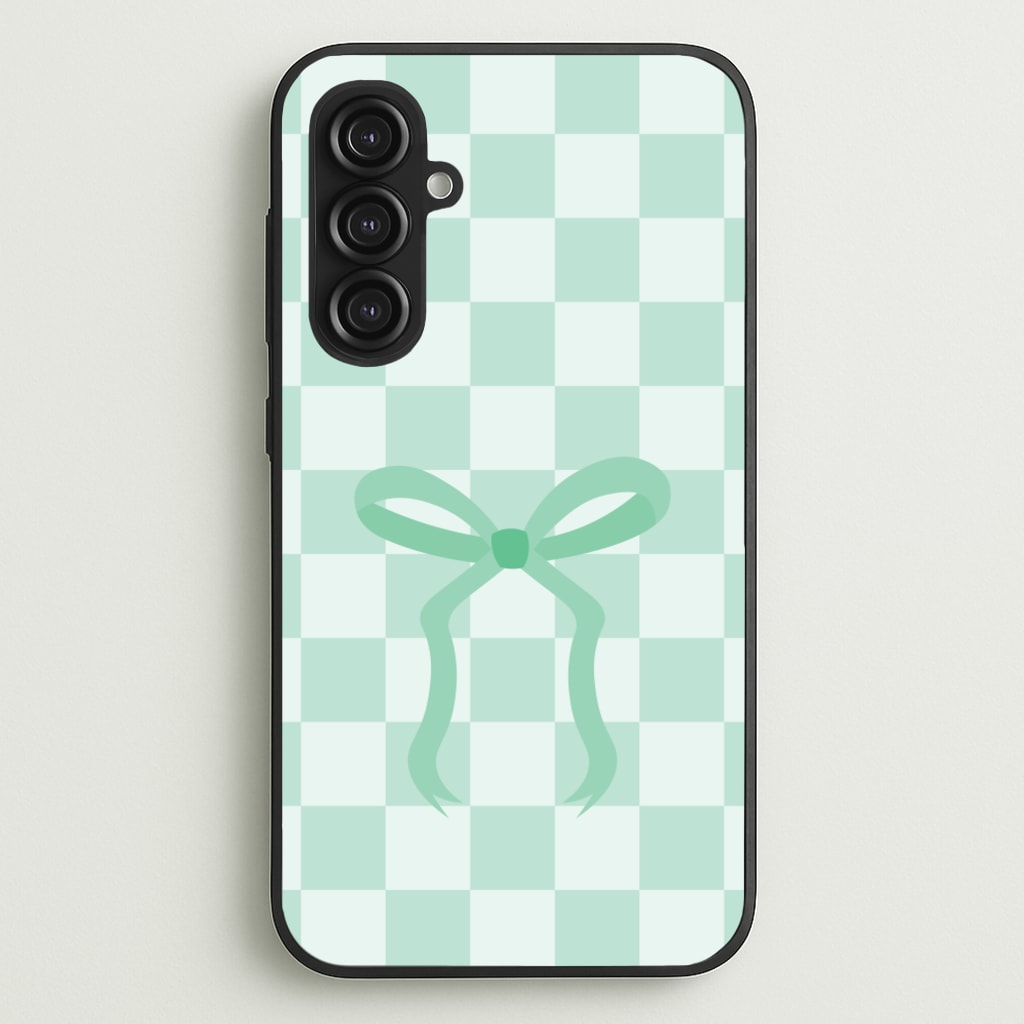 Checkered Coquette Bow Cyan - Clean Girl Aesthetic Phone Case for Galaxy S23FE