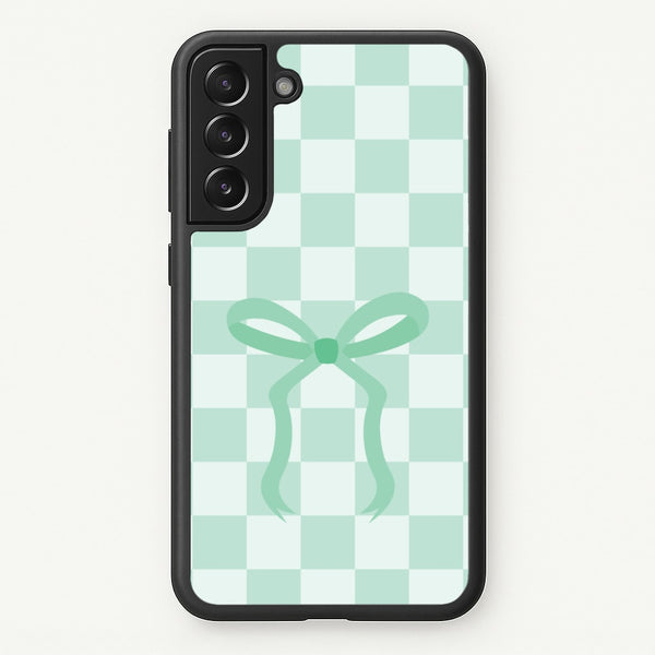 Checkered Coquette Bow Cyan - Clean Girl Aesthetic Phone Case for Galaxy S21 Plus
