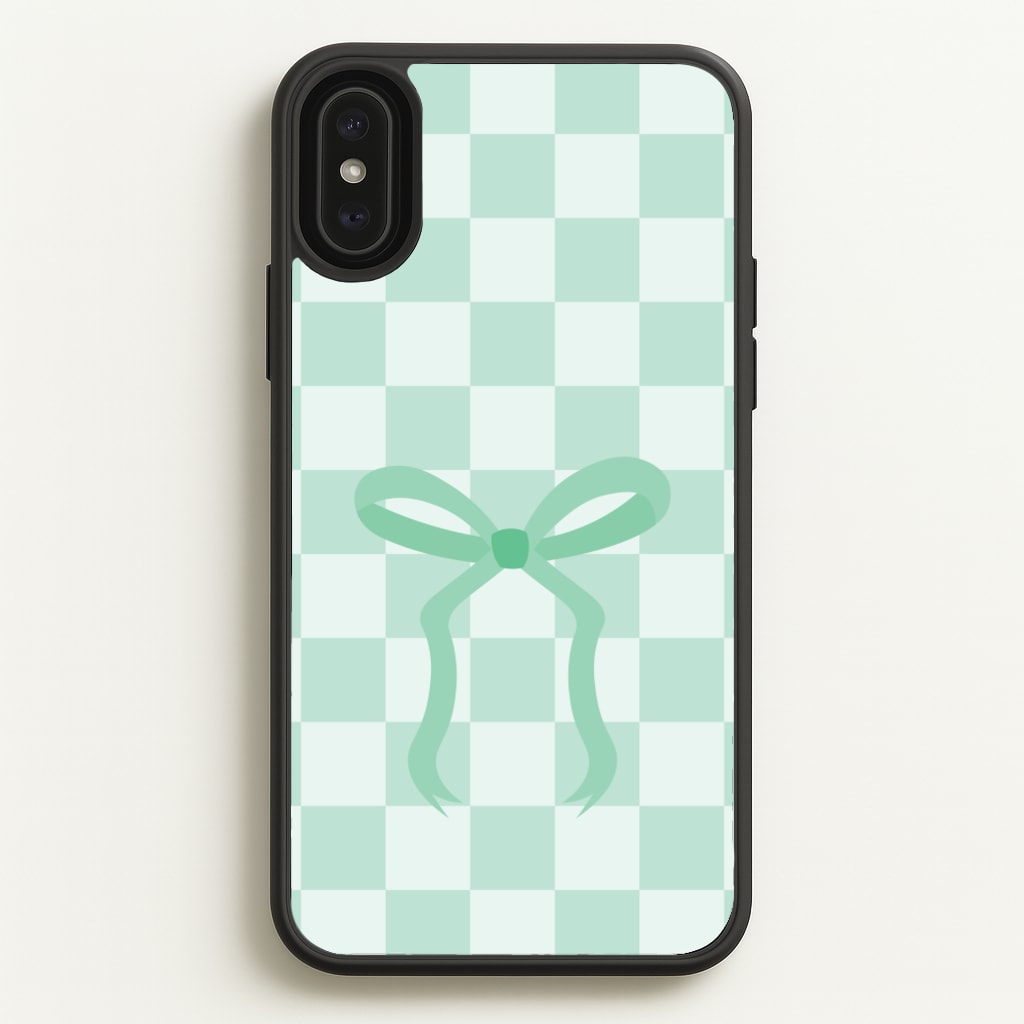 Checkered Coquette Bow Cyan - Clean Girl Aesthetic Phone Case for iPhone XS Max