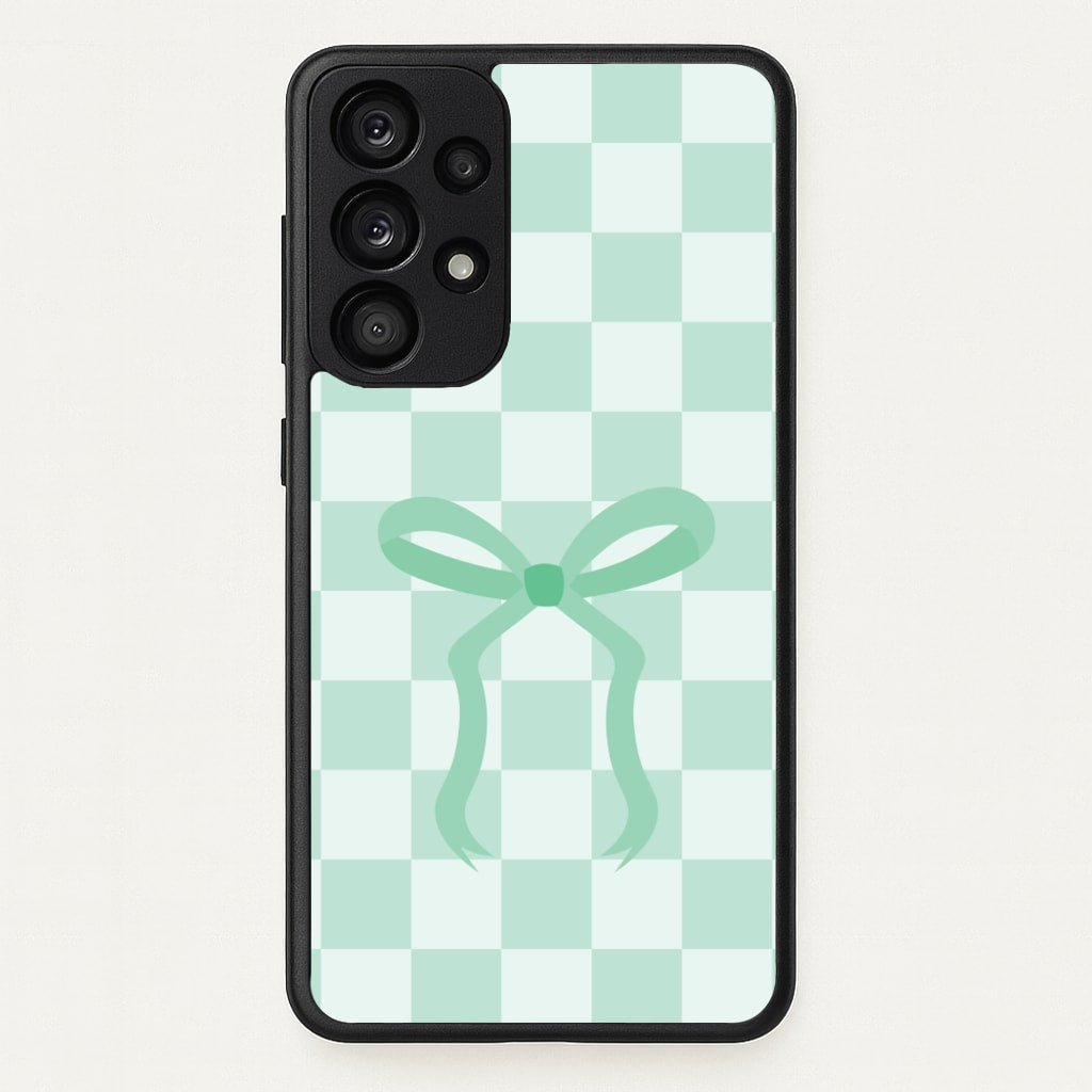 Checkered Coquette Bow Cyan - Clean Girl Aesthetic Phone Case for Galaxy A53