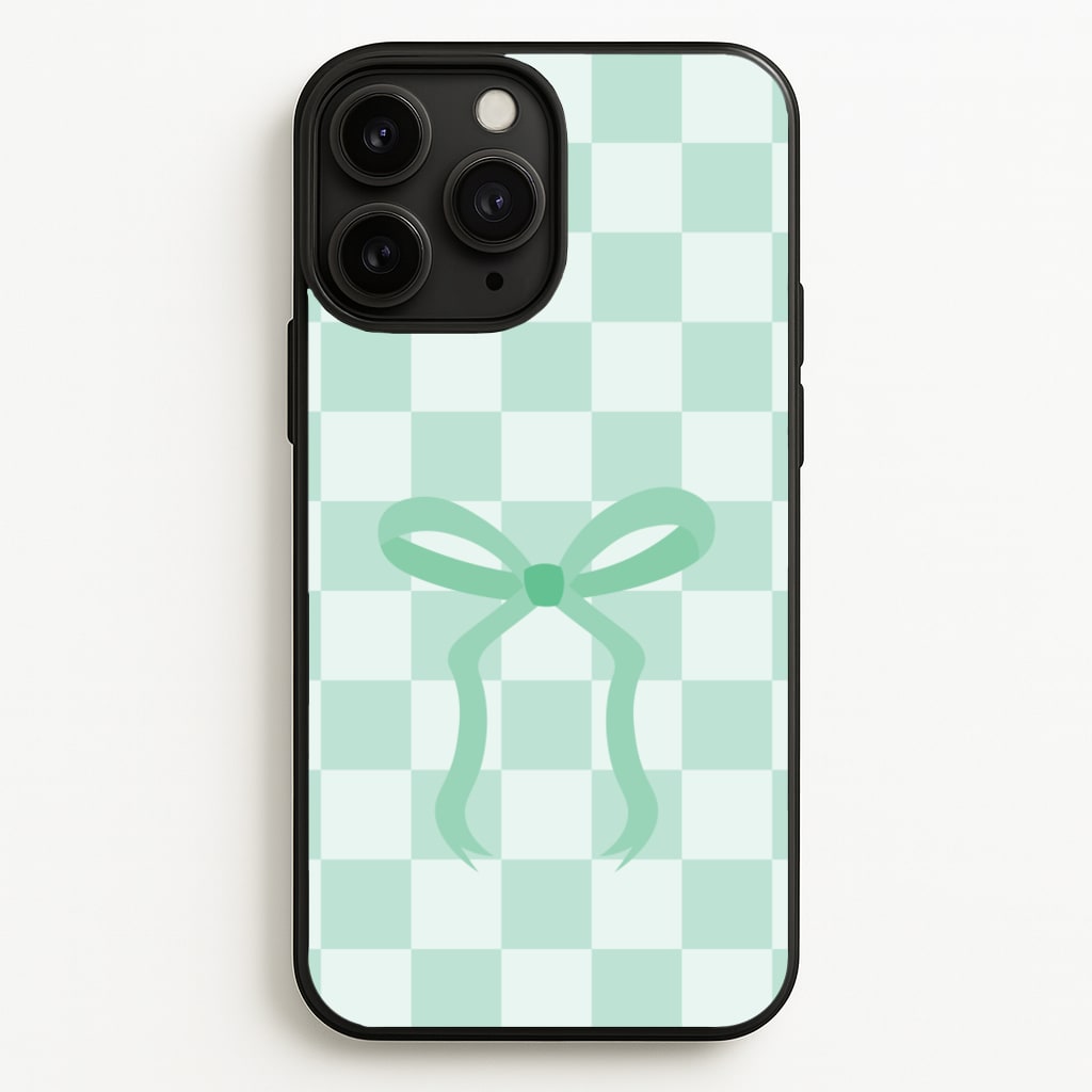 Checkered Coquette Bow Cyan - Clean Girl Aesthetic Phone Case for iPhone 11 Pro Max