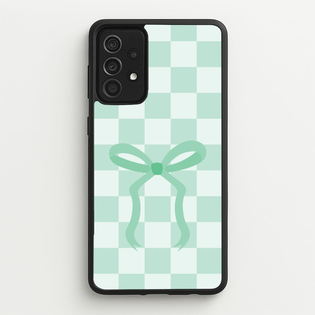 Checkered Coquette Bow Cyan - Clean Girl Aesthetic Phone Case for Galaxy A52 / A52s