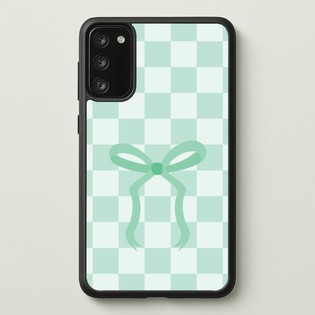 Checkered Coquette Bow Cyan - Clean Girl Aesthetic Phone Case for Galaxy A41
