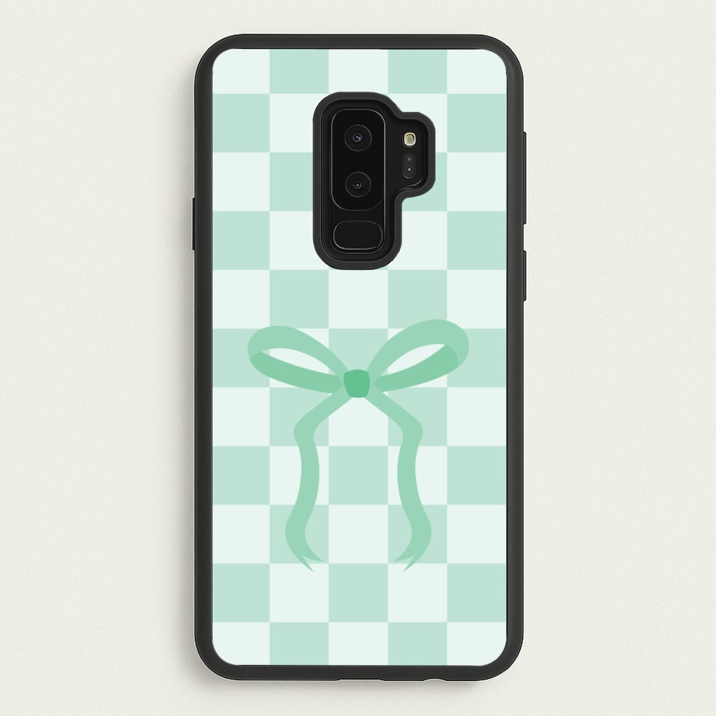 Checkered Coquette Bow Cyan - Clean Girl Aesthetic Phone Case for Galaxy S9 Plus