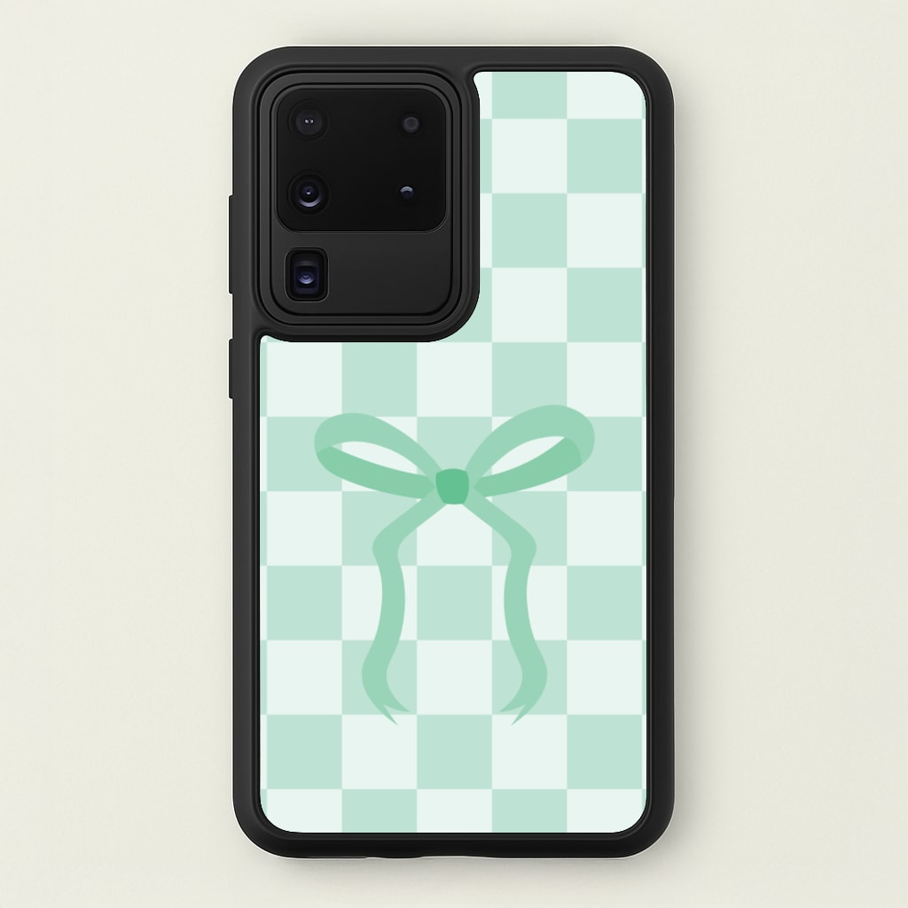 Checkered Coquette Bow Cyan - Clean Girl Aesthetic Phone Case for Galaxy S20 Ultra