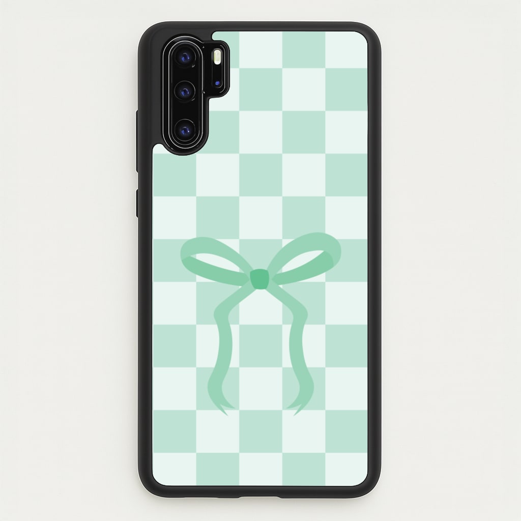 Checkered Coquette Bow Cyan - Clean Girl Aesthetic Phone Case for Huawei P30 Pro