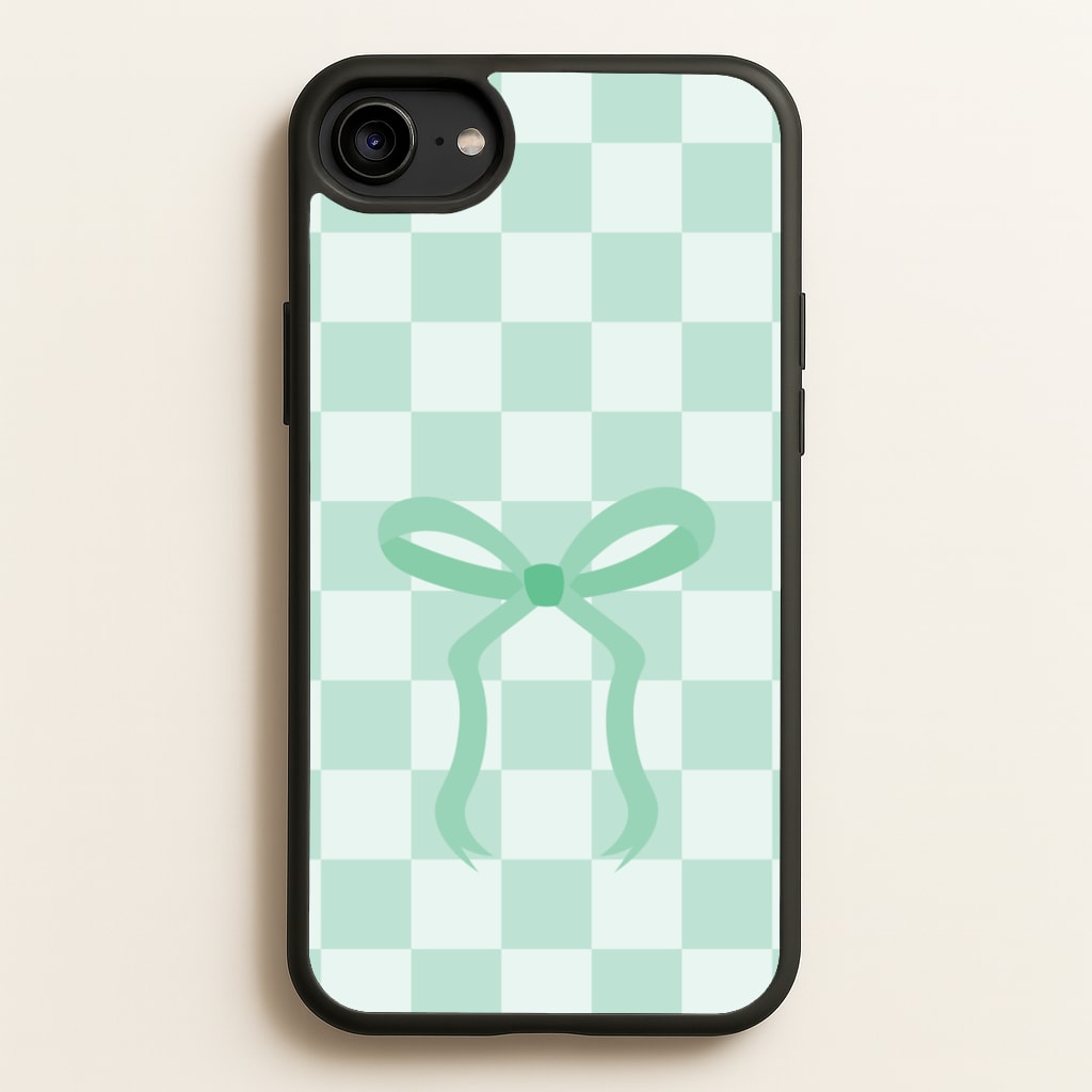 Checkered Coquette Bow Cyan - Clean Girl Aesthetic Phone Case for iPhone 6 / 7 / 8 / SE