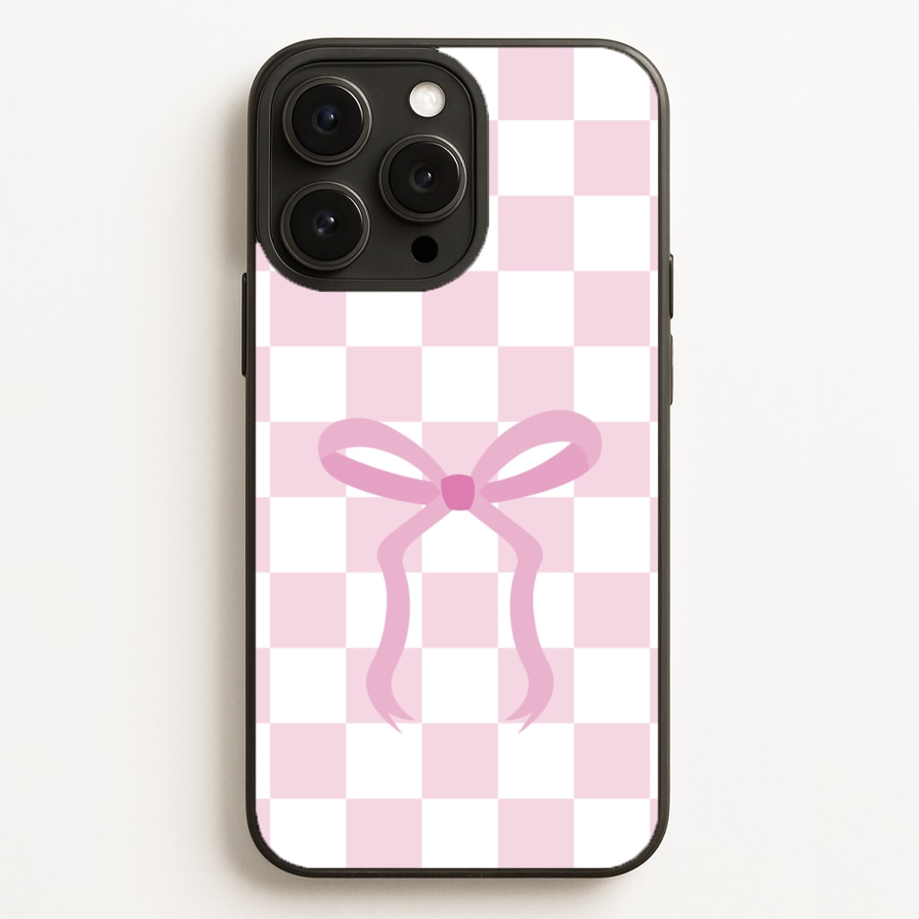 Checkered Coquette Bow Pink - Clean Girl Aesthetic Phone Case for iPhone 16 Pro Max