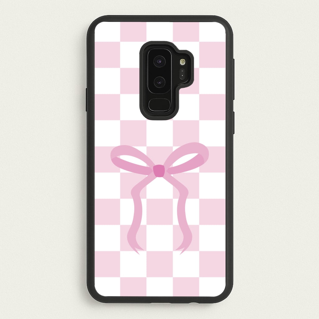 Checkered Coquette Bow Pink - Clean Girl Aesthetic Phone Case for Galaxy S9 Plus
