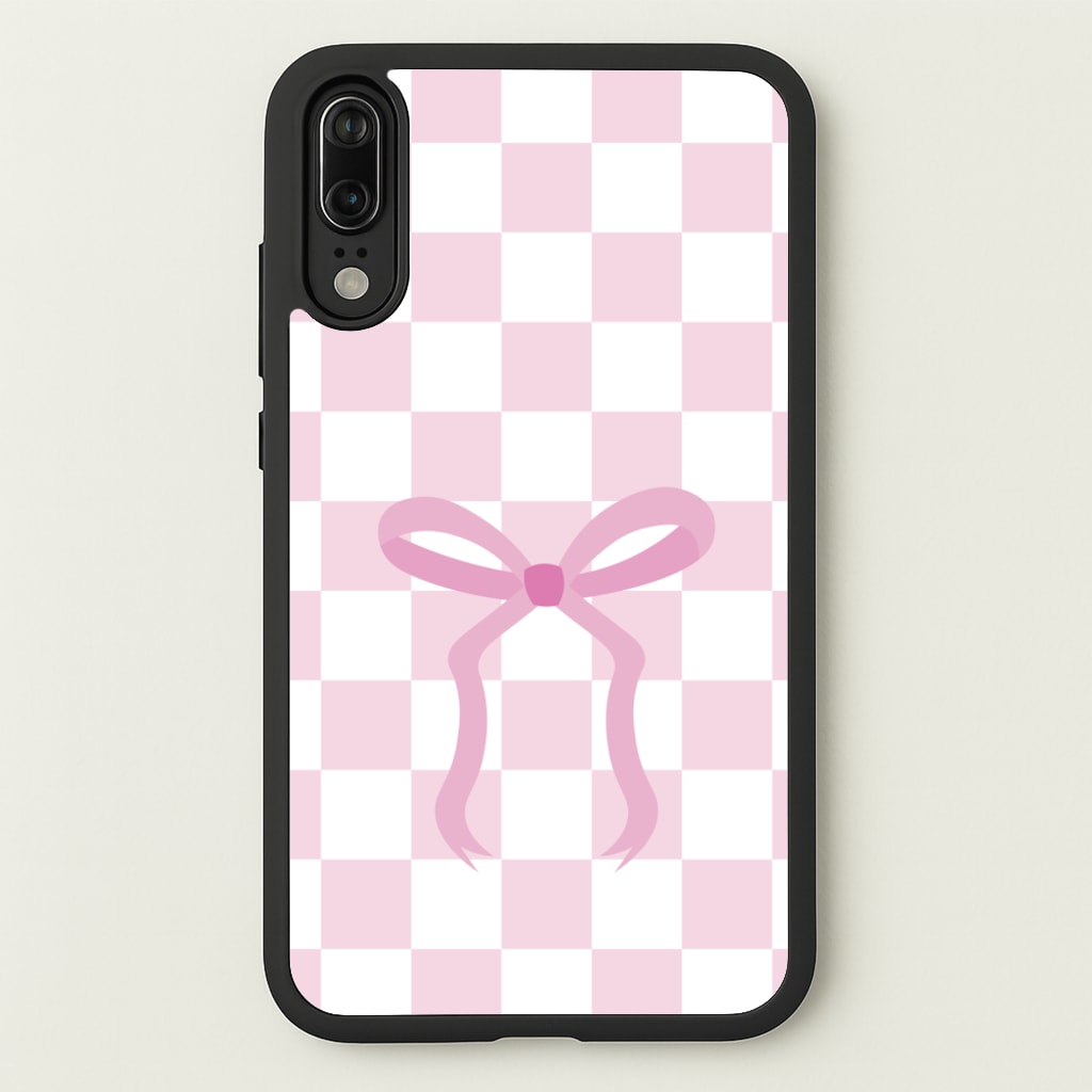 Checkered Coquette Bow Pink - Clean Girl Aesthetic Phone Case for Huawei P20