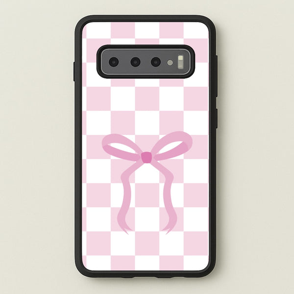 Checkered Coquette Bow Pink - Clean Girl Aesthetic Phone Case for Galaxy S10