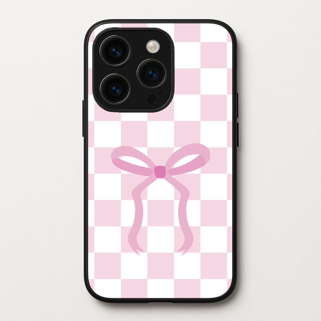 Checkered Coquette Bow Pink - Clean Girl Aesthetic Phone Case for iPhone 14 Pro Max
