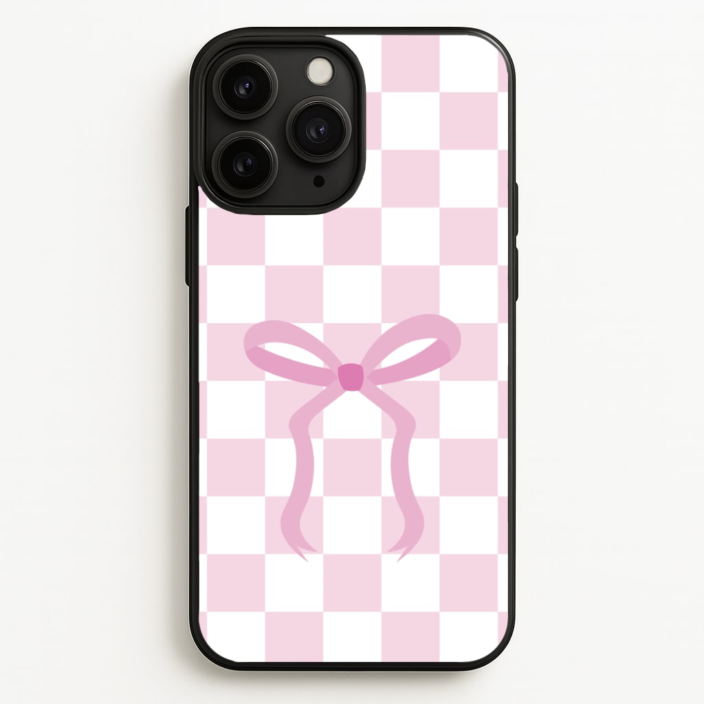 Checkered Coquette Bow Pink - Clean Girl Aesthetic Phone Case for iPhone 11 Pro