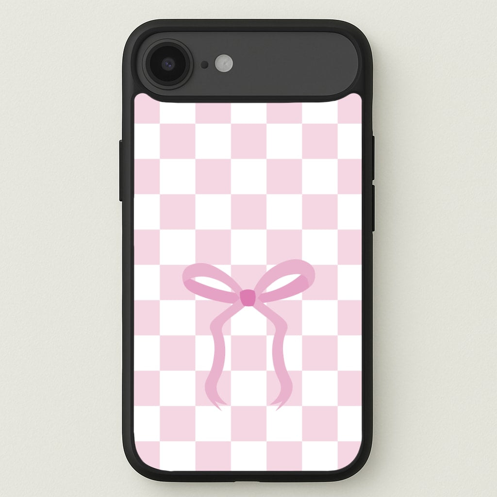 Checkered Coquette Bow Pink Phone Case for iPhone 17 Air