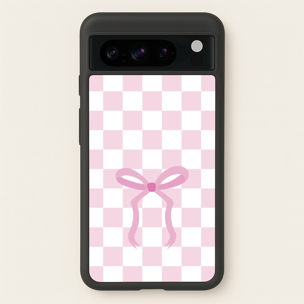 Checkered Coquette Bow Pink - Clean Girl Aesthetic Phone Case for Google Pixel 8 Pro