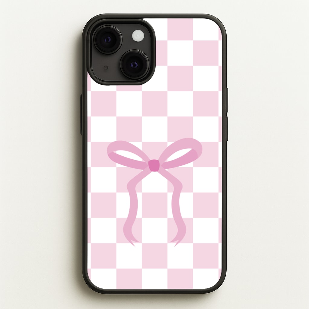 Checkered Coquette Bow Pink - Clean Girl Aesthetic Phone Case for iPhone 13