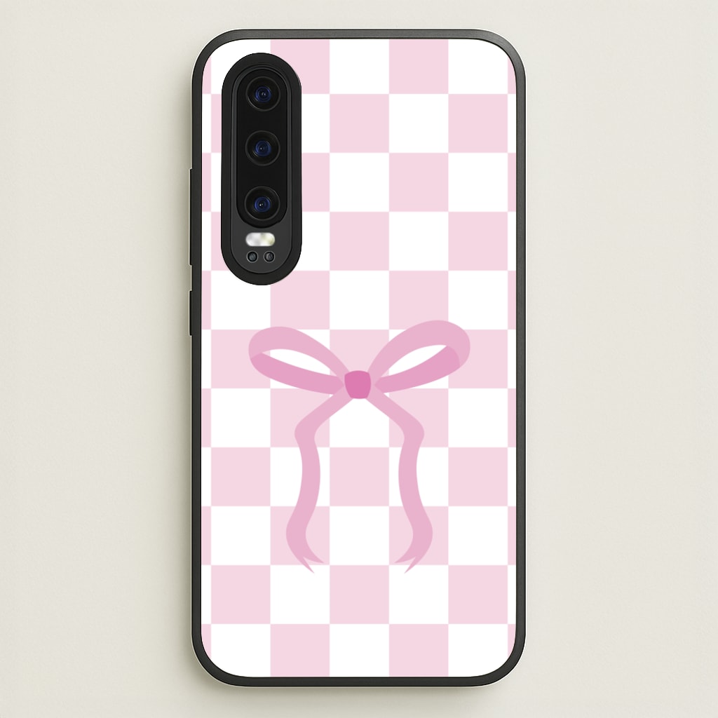 Checkered Coquette Bow Pink - Clean Girl Aesthetic Phone Case for Huawei P30