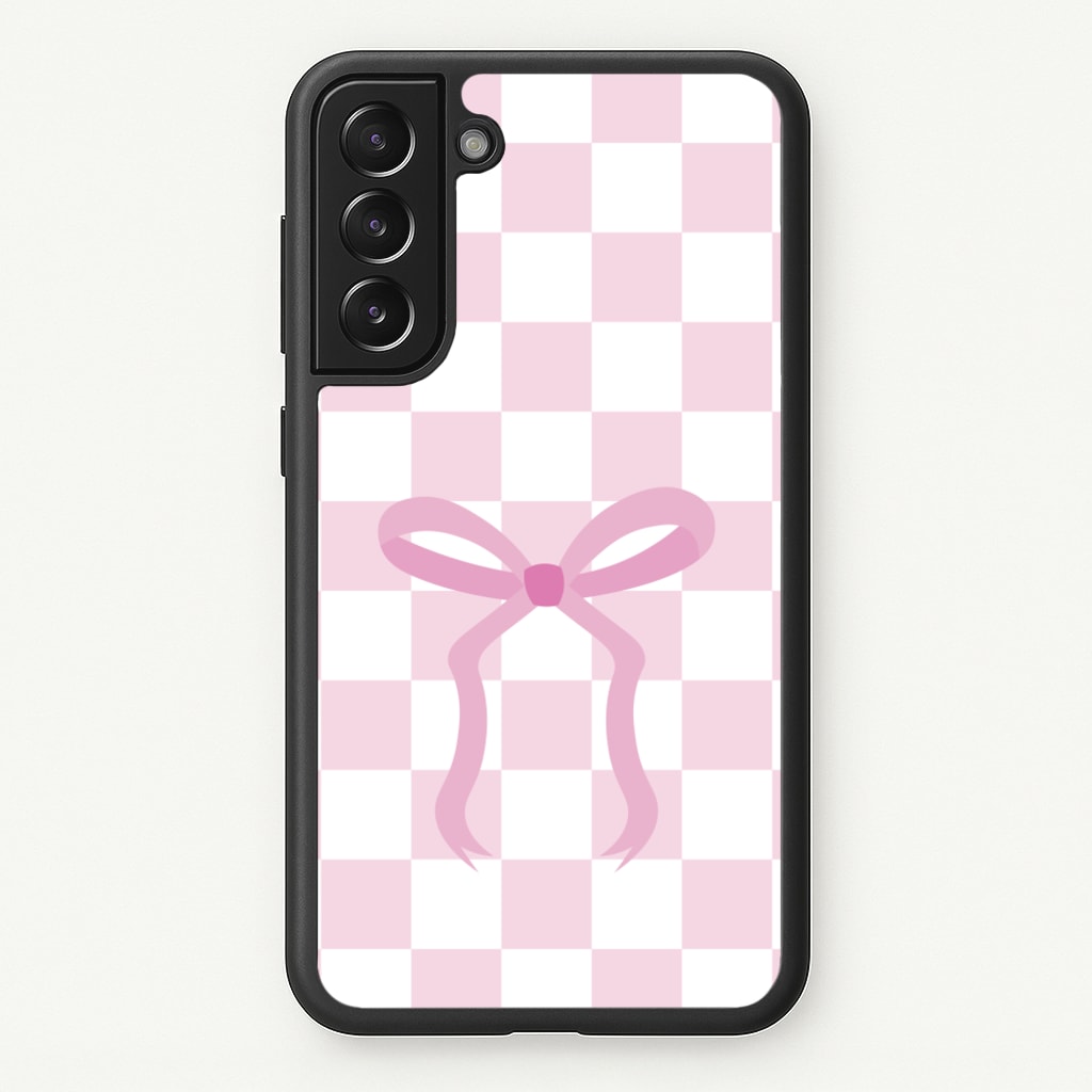 Checkered Coquette Bow Pink - Clean Girl Aesthetic Phone Case for Galaxy S22