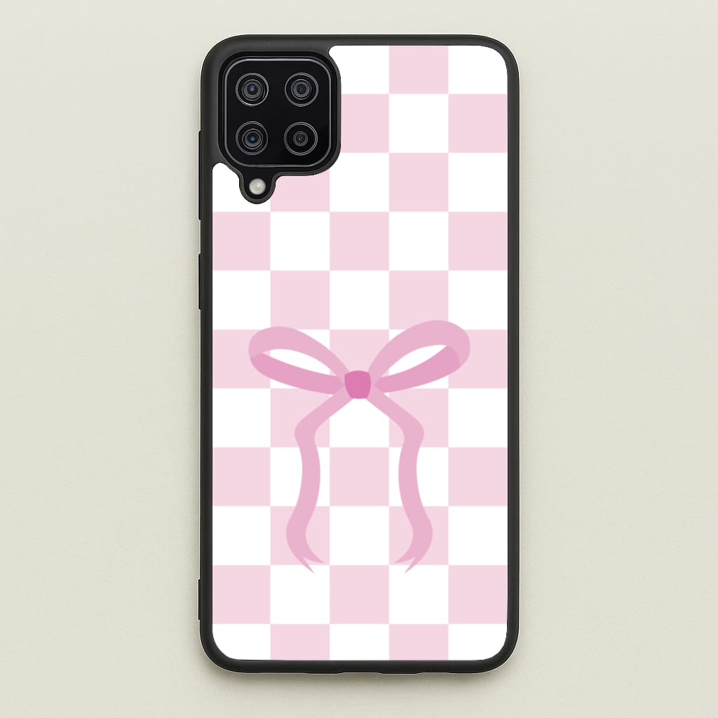 Checkered Coquette Bow Pink - Clean Girl Aesthetic Phone Case for Galaxy A12