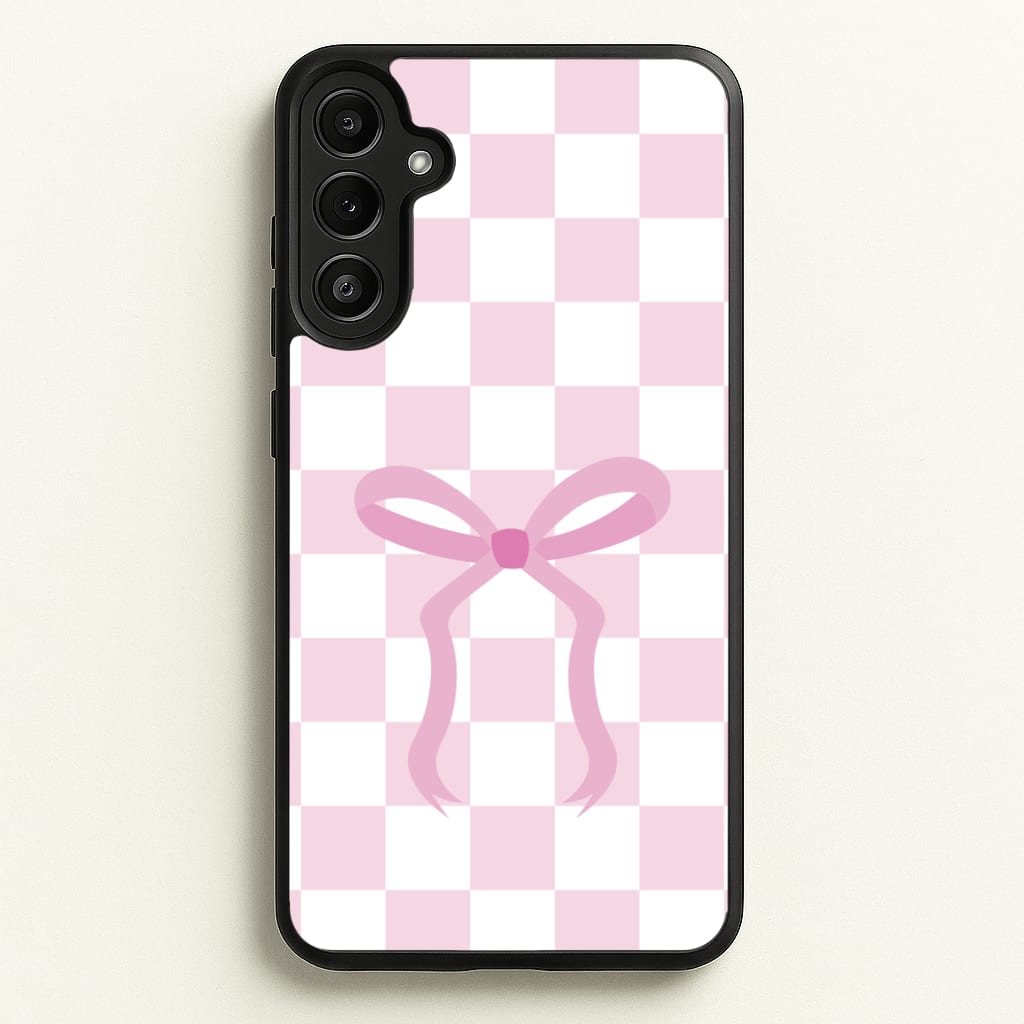 Checkered Coquette Bow Pink - Clean Girl Aesthetic Phone Case for Galaxy A36