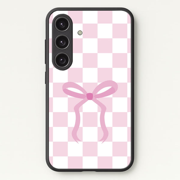 Checkered Coquette Bow Pink - Clean Girl Aesthetic Phone Case for Galaxy S24