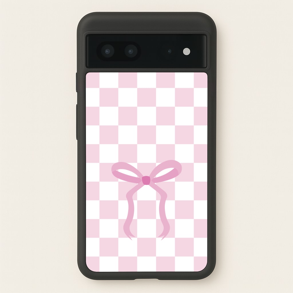 Checkered Coquette Bow Pink - Clean Girl Aesthetic Phone Case for Google Pixel 7