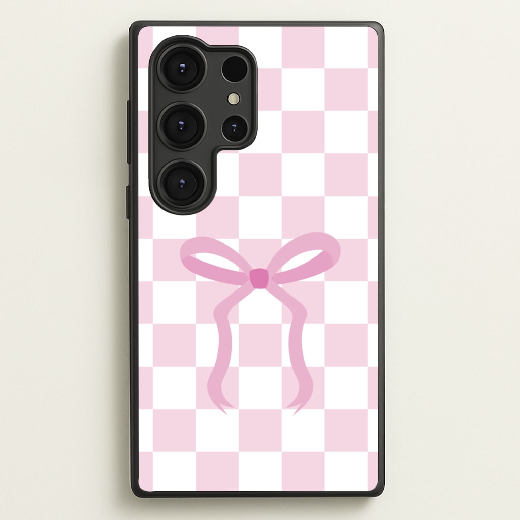 Checkered Coquette Bow Pink - Clean Girl Aesthetic Phone Case for Galaxy S25 Ultra