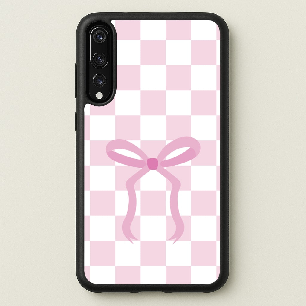 Checkered Coquette Bow Pink - Clean Girl Aesthetic Phone Case for Huawei P20 Pro