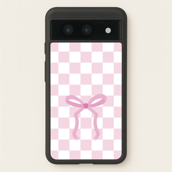Checkered Coquette Bow Pink - Clean Girl Aesthetic Phone Case for Google Pixel 8a