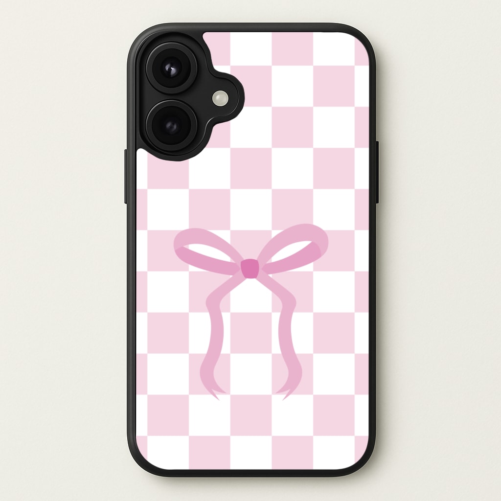 Checkered Coquette Bow Pink Phone Case for iPhone 17