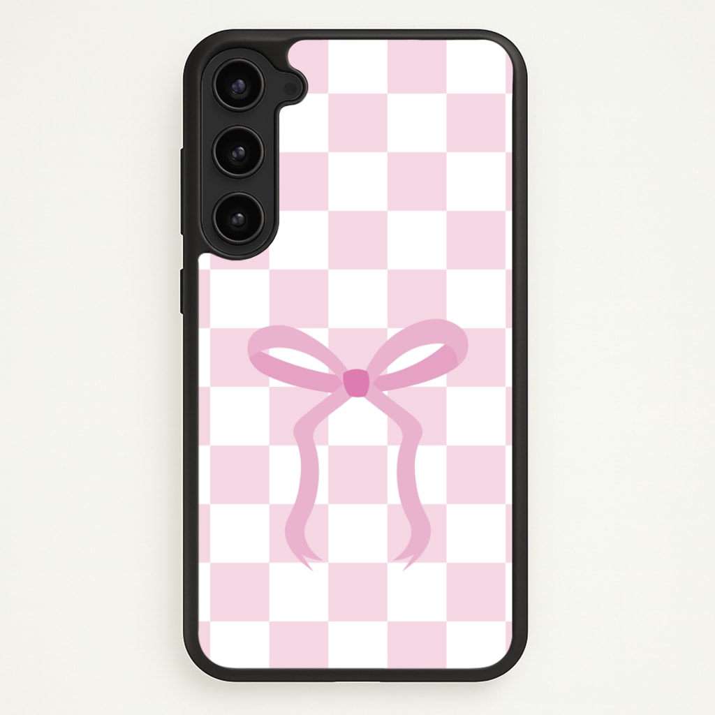 Checkered Coquette Bow Pink - Clean Girl Aesthetic Phone Case for Galaxy S23