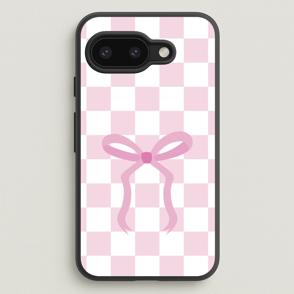 Checkered Coquette Bow Pink - Clean Girl Aesthetic Phone Case for Google Pixel 9a
