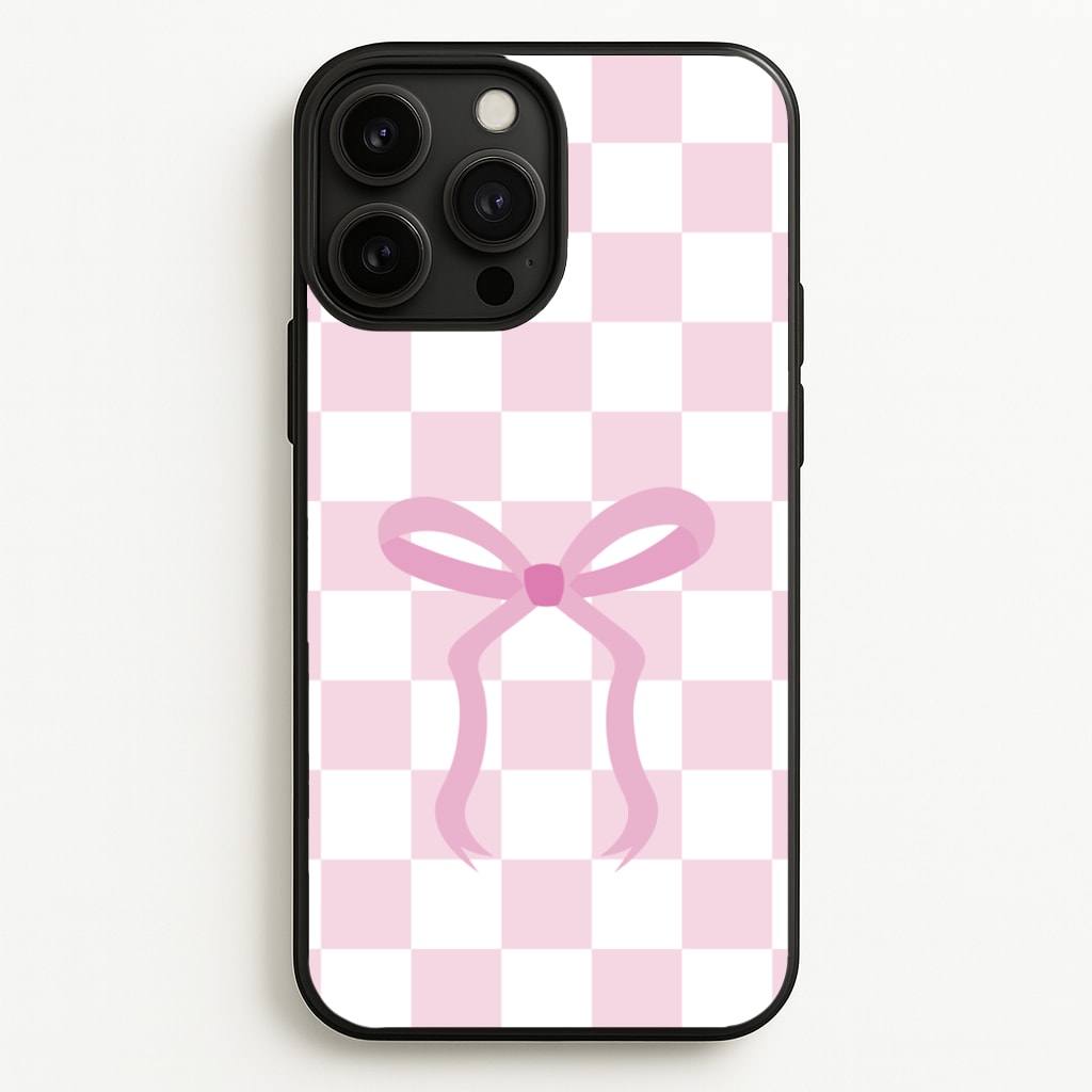 Checkered Coquette Bow Pink - Clean Girl Aesthetic Phone Case for iPhone 13 Pro Max