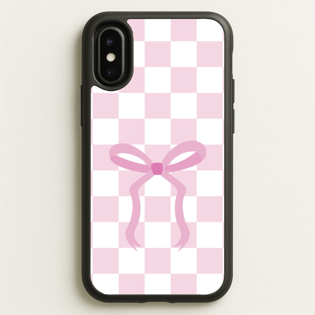 Checkered Coquette Bow Pink - Clean Girl Aesthetic Phone Case for iPhone X / XS
