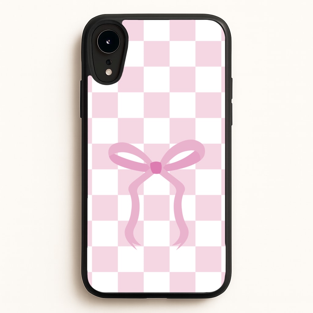 Checkered Coquette Bow Pink - Clean Girl Aesthetic Phone Case for iPhone XR