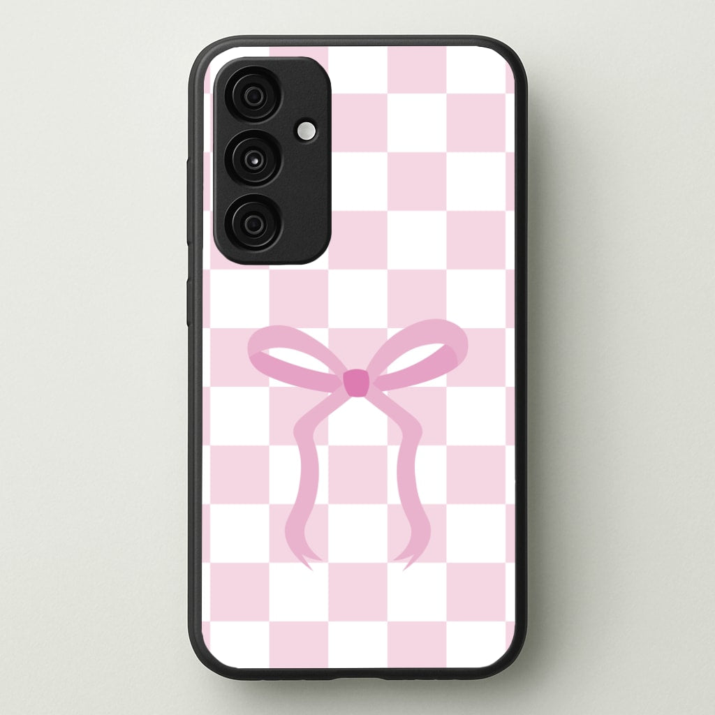 Checkered Coquette Bow Pink - Clean Girl Aesthetic Phone Case for Galaxy A55