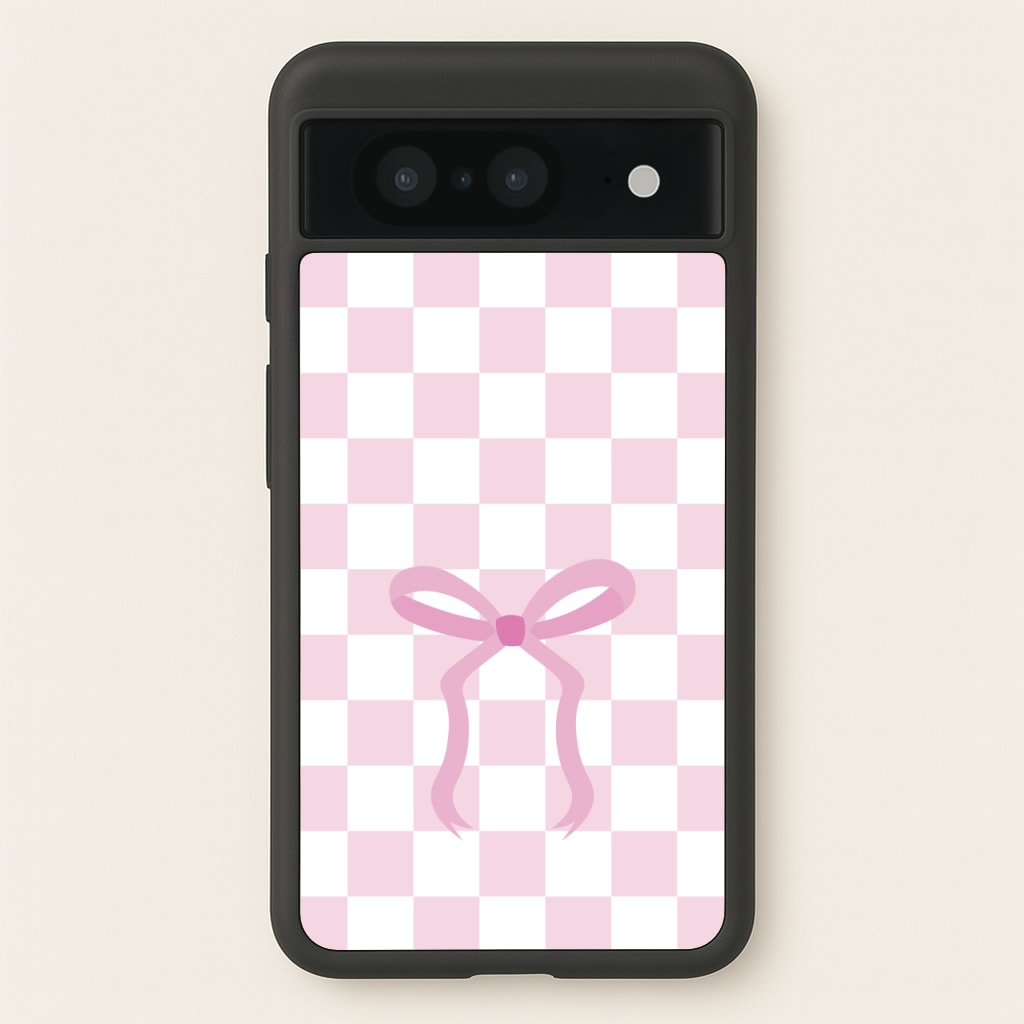 Checkered Coquette Bow Pink - Clean Girl Aesthetic Phone Case for Google Pixel 8