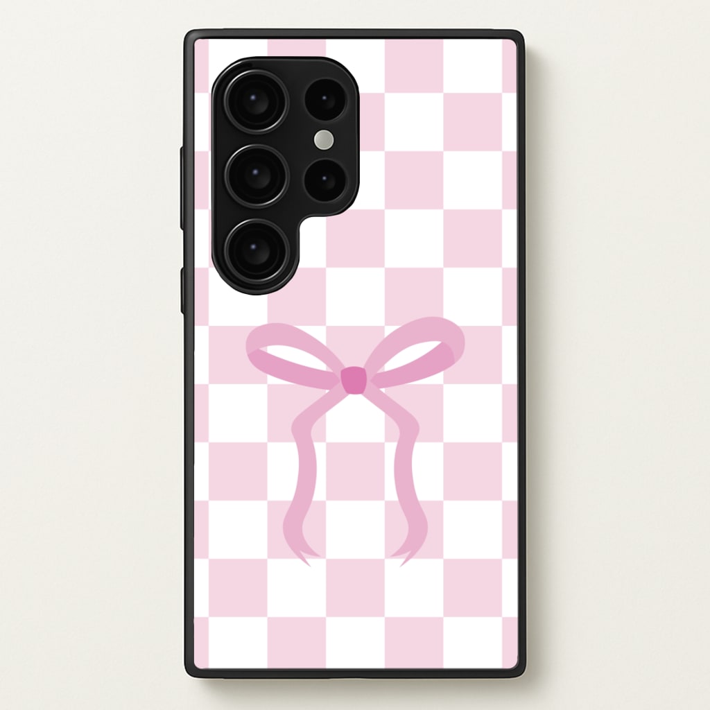 Checkered Coquette Bow Pink - Clean Girl Aesthetic Phone Case for Galaxy S24 Ultra